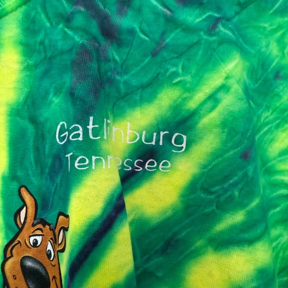 New Vintage 1990s Green Neon Tie Dye Scooby Doo T-Shirt 90s Y2K Gatlinburg NOS - Picture 4 of 6